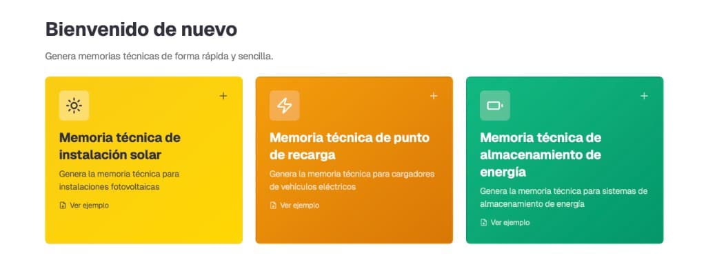 Selección del tipo de instalación en MemorIAtec: autoconsumo solar, punto de recarga para vehículo eléctrico o almacenamiento